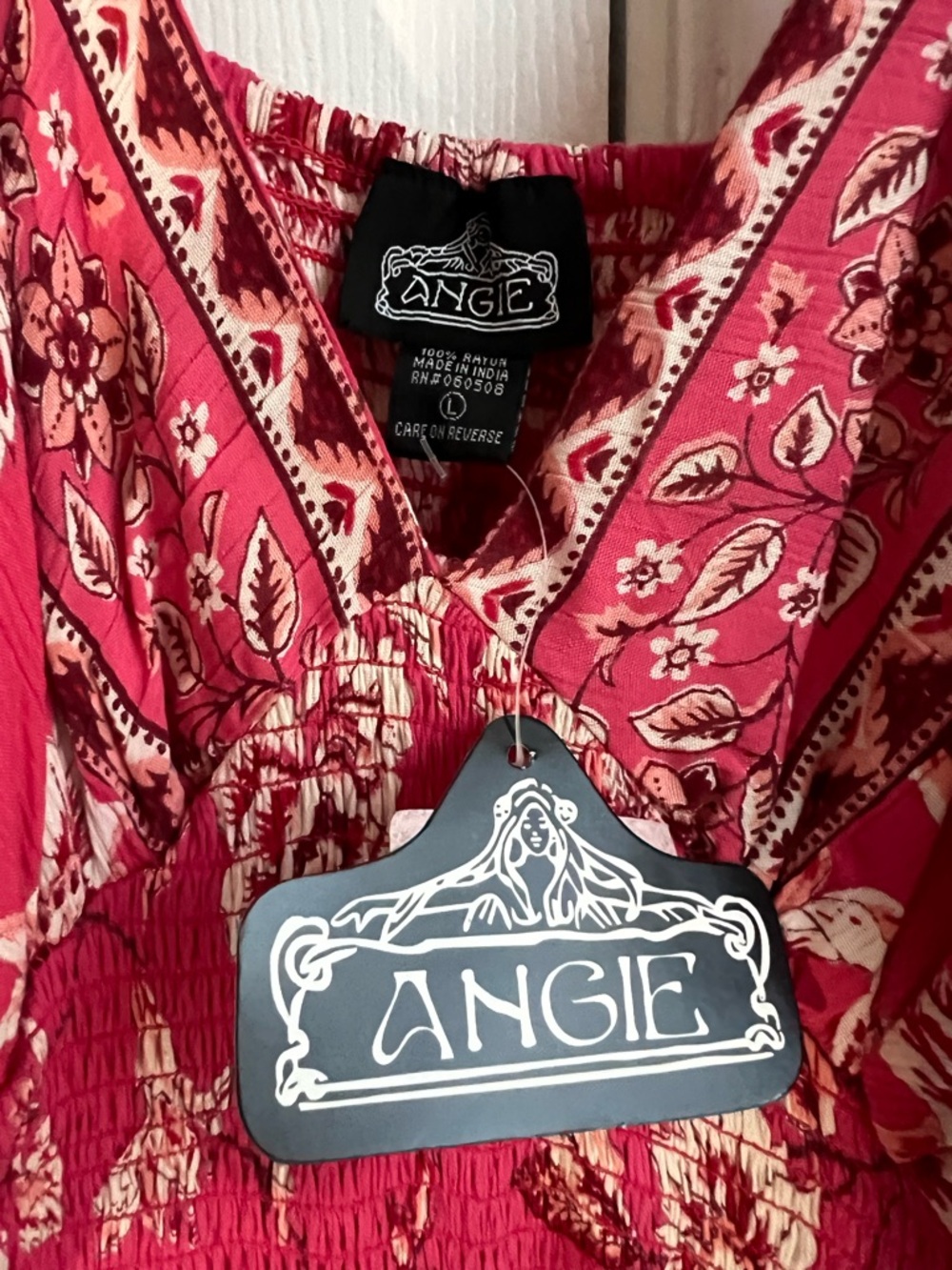 NWT Angie Pink & Red Floral Boho Beachy Sleeveless Crochet Maxi Dress Large - Picture 3 of 8